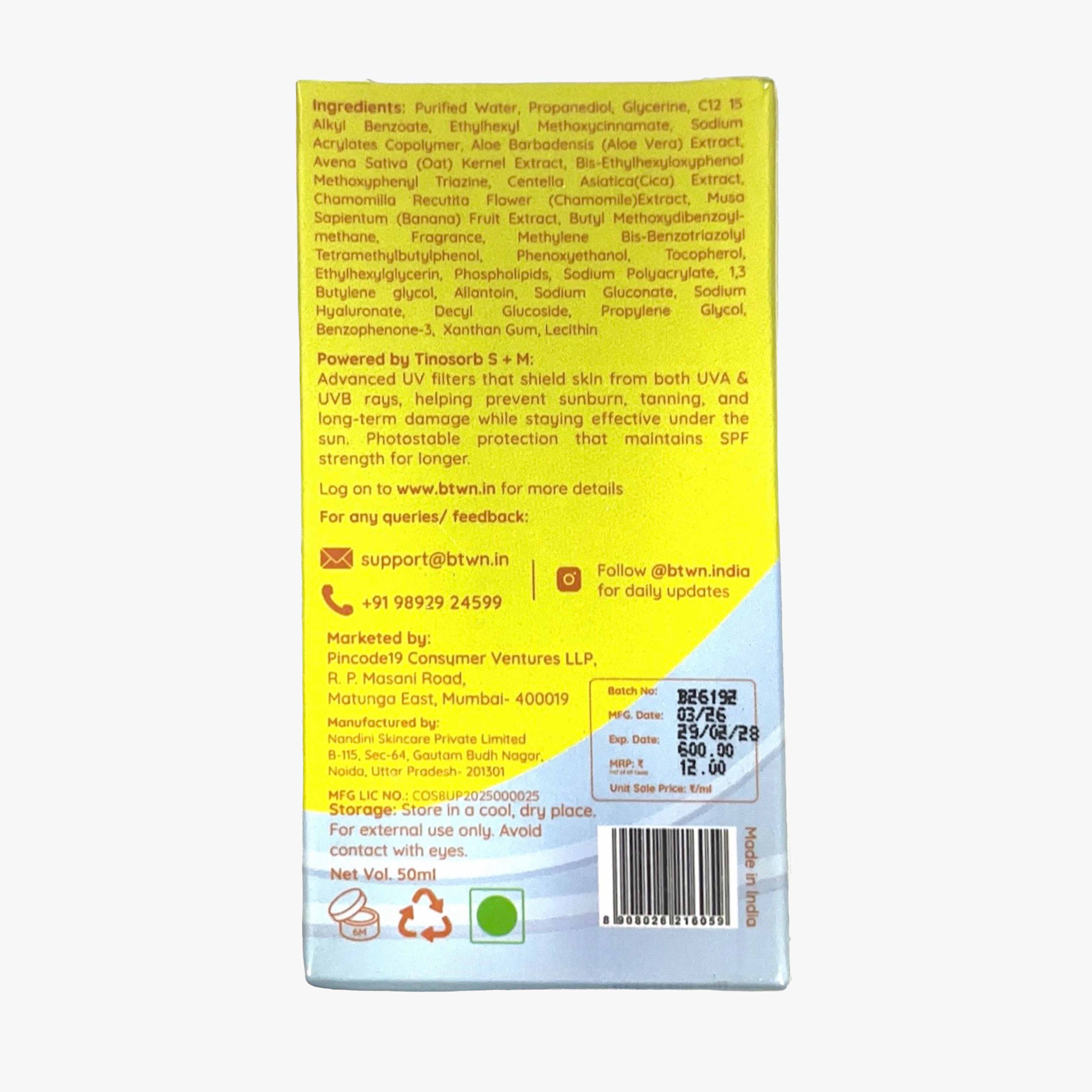 BTWN SPF 50 PA++++ Sunscreen
